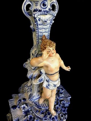 Antique German Figural Centerpiece by Schierholz 1900 ' s Blue and White Porcelain 8