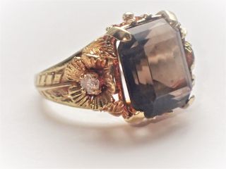 18k Corletto Italian Smoky Quartz Diamond Floral Statement Ring Vintage Estate