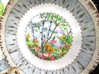 ROYAL ALBERT tea cup and saucer trio silver Birch pattern teacup tree floral 5