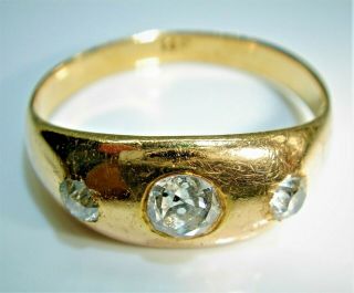 A Gorgeous Antique Solid 18ct Gold Diamond Set Large/gents Gypsy Ring