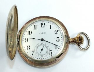 Elgin 6 Size W/tri - Colored Sterling Silver Hunt Case Pocket Watch - Dh672