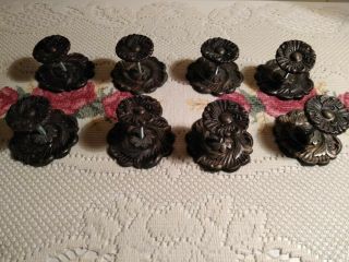 Antique Brass Furniture Knobs with Matching Back - plates made in Japan set of 8 2