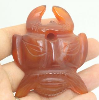 Chinese Hongshan Culturel Hand Carve Red Agate Humanity Face Amulet Pendant G951