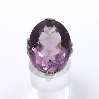 Art Deco 18k White Gold 17 Ctw Natural Amethyst Hand Pierced Ring Sz 6.  25