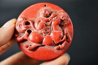 Exquisite Chinese Old Red Agate Carved Horse/monkey Lucky Pendant Y3