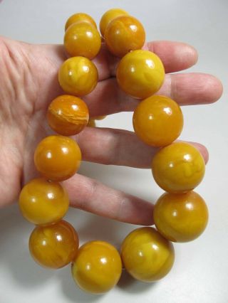 Antique Round Egg Yolk Baltic Amber Necklace w/ 30 - MM Center Bead 137.  5 Grams 2