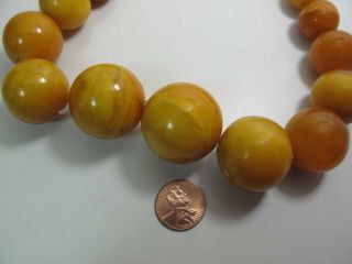 Antique Round Egg Yolk Baltic Amber Necklace w/ 30 - MM Center Bead 137.  5 Grams 4