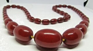 Vintage Real Red Cherry Amber Graduated Bead Necklace Art Deco 28.  Inches