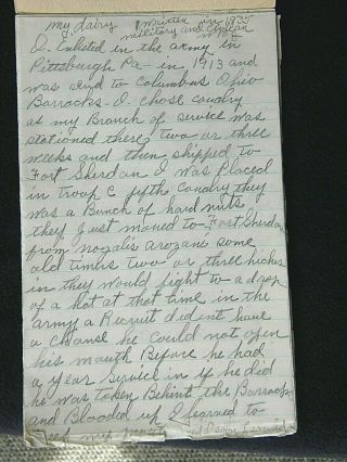 Handwritten Diary 1913 Army Service 5th Calvary Ft Sheridan/WWI 1st Div/Spc Pol, 2