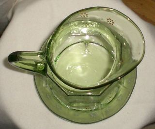Antique Victorian Art Glass Green Hand Painted Enamel Water Set 6