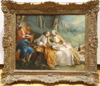 18th Century French Lover Picnic Fete Champetre Antique Oil Painting Fragonard