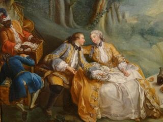 18th Century French Lover Picnic Fete Champetre Antique Oil Painting Fragonard 3
