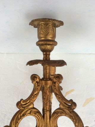 Antique Gilt Bronze Art Nouveau 3 Arm 4 Light Candle Holder Candelabra.  13.  5” 6