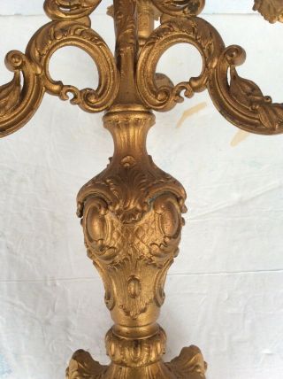Antique Gilt Bronze Art Nouveau 3 Arm 4 Light Candle Holder Candelabra.  13.  5” 7
