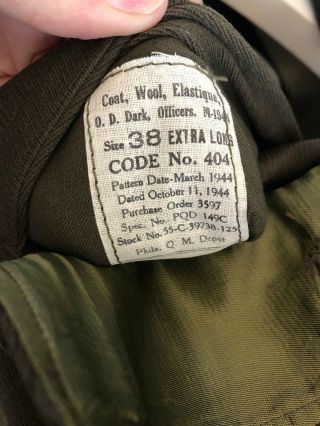 Vtg Men ' s WWII 1944 US Army Officer ' s Tunic Jacket 38 Long WW2 Uniform Coat 6170 2