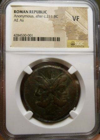 Double - Head Of Janus Bronze As Roman Republic After 211 Bc,  Ngc Vf Ancient Coin