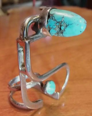 Carl Chilstrom Modernist Abstract Phone Dome Persian Turquoise Coral Ring Sz5.  5