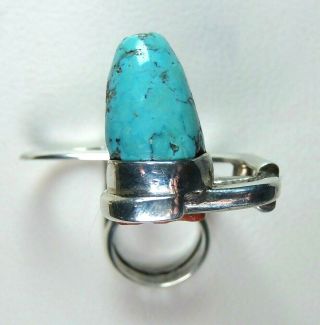 Carl Chilstrom Modernist Abstract PHONE Dome Persian Turquoise Coral Ring sz5.  5 5