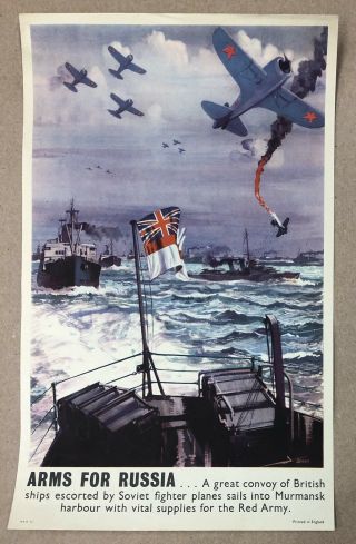 Vintage Wwii Poster Arms For Russia Naval Ship British Soviet World War