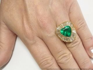 Ultra Fine 6ct Natural Colombian Emerald Heart 18k Gold 3ctw Diamond Ring GIA 12