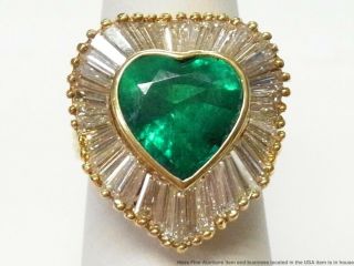 Ultra Fine 6ct Natural Colombian Emerald Heart 18k Gold 3ctw Diamond Ring Gia