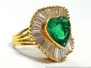 Ultra Fine 6ct Natural Colombian Emerald Heart 18k Gold 3ctw Diamond Ring GIA 2