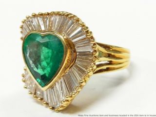 Ultra Fine 6ct Natural Colombian Emerald Heart 18k Gold 3ctw Diamond Ring GIA 3
