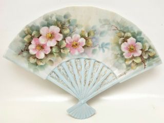 Antique Hand Painted Porcelain Fan Plate Cherry Blossoms Limoges Signed L Gould