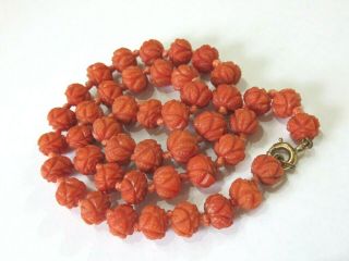 Antique Georgian Carved Coral Beads Necklace 40 Grams