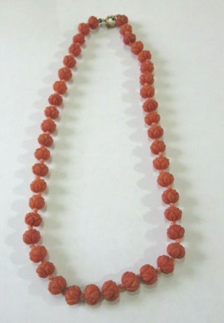 ANTIQUE GEORGIAN CARVED CORAL BEADS NECKLACE 40 GRAMS 2