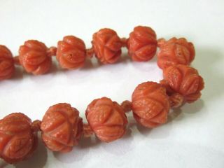 ANTIQUE GEORGIAN CARVED CORAL BEADS NECKLACE 40 GRAMS 5