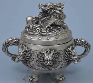 Collectable Exorcism Handwork Old Miao Silver Carve Dragon Head Incense Burner