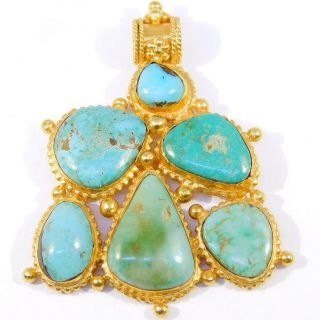 18k Pendant Etruscan Turquoise Gold Gorgeous Estate Piece