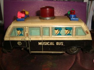Old Vintage Tin Friction Powered Police Bus Toy From India 1950