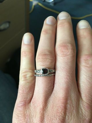 Antique Georgian Garnet & Diamond Gold & Silver Ring Size 6