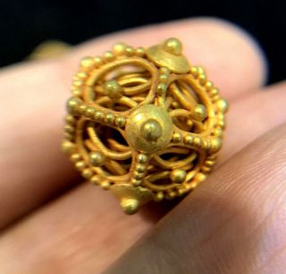 Astonishing Antique Solid Gold Viking Bead Intricate Work Multi Layer Thorn