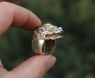 China Miao Jewelry Silver Handwork Flexible Caliber Dragon Head Finger Ring