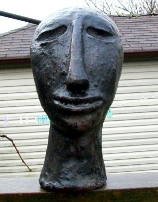 12.  5 " Mid - Century Modern Terra - Cotta Art Pottery Head Bust Statue C.  1960