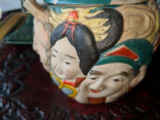 Figural Japanese Banko Ware Teapot faces antique 2