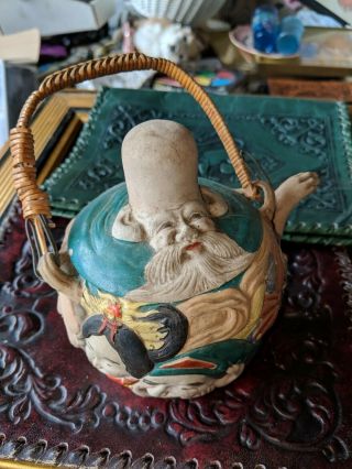 Figural Japanese Banko Ware Teapot faces antique 4