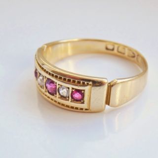Stunning Antique Victorian 18ct Gold Ruby & Diamond Ring c1891; UK Size ' M ' 3