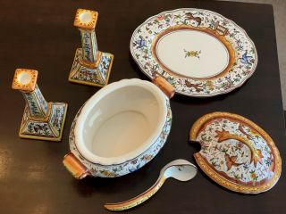 Hand Painted Soup Tureen with Matching Candlesticks - made in Portugal 4