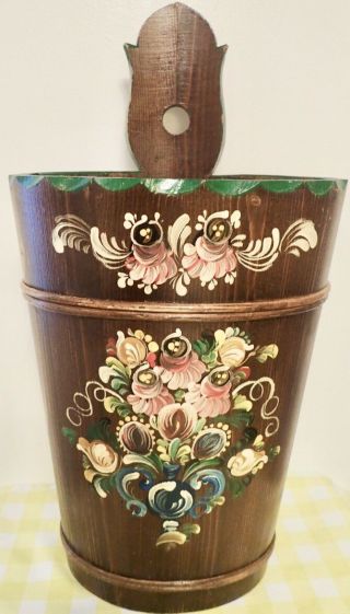 Vintage German Tole Painted Folk Art Wood Umbrella Stand / Cane Holder Lm133