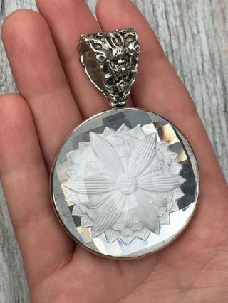 Huge Stephen Dweck 925 Sterling Silver Carved Rock Crystal Pendant,  Enhancer 70g