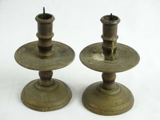 Heavy Antique Chinese Bell Metal Bronze / Brass Candlesticks China Early 20thc