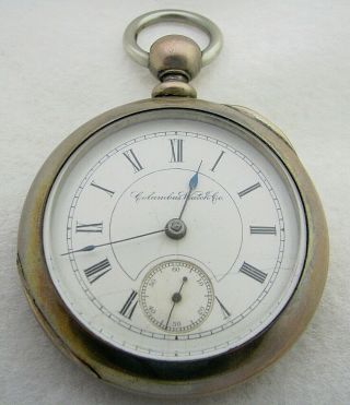 Antique 18s Columbus 4 Ounce Coin Silver Key Wind Pocket Watch Parts