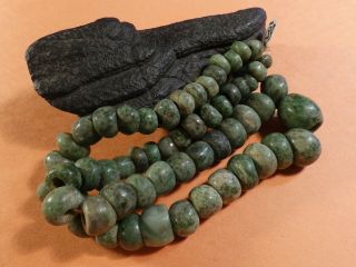 Ancient Pre - Columbian Mesoamerican Rich Green Jade Necklace 18 Inches Hi Grade