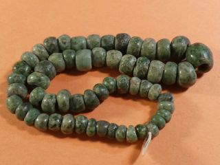 ANCIENT PRE - COLUMBIAN MESOAMERICAN RICH GREEN JADE NECKLACE 18 INCHES HI GRADE 2