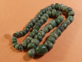 ANCIENT PRE - COLUMBIAN MESOAMERICAN RICH GREEN JADE NECKLACE 18 INCHES HI GRADE 5