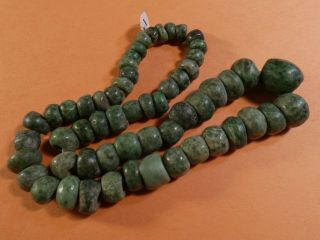ANCIENT PRE - COLUMBIAN MESOAMERICAN RICH GREEN JADE NECKLACE 18 INCHES HI GRADE 7